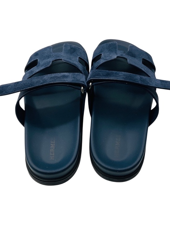 Hermes Men HERMES NAVY BLUE BLEU CELESTE CHYPRE GOATSKIN SUEDE SANDAL